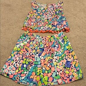 Lilly Pulitzer Brinley Set Skirt sleeveless top Gypsy Jungle SIze 00 Blue Pink